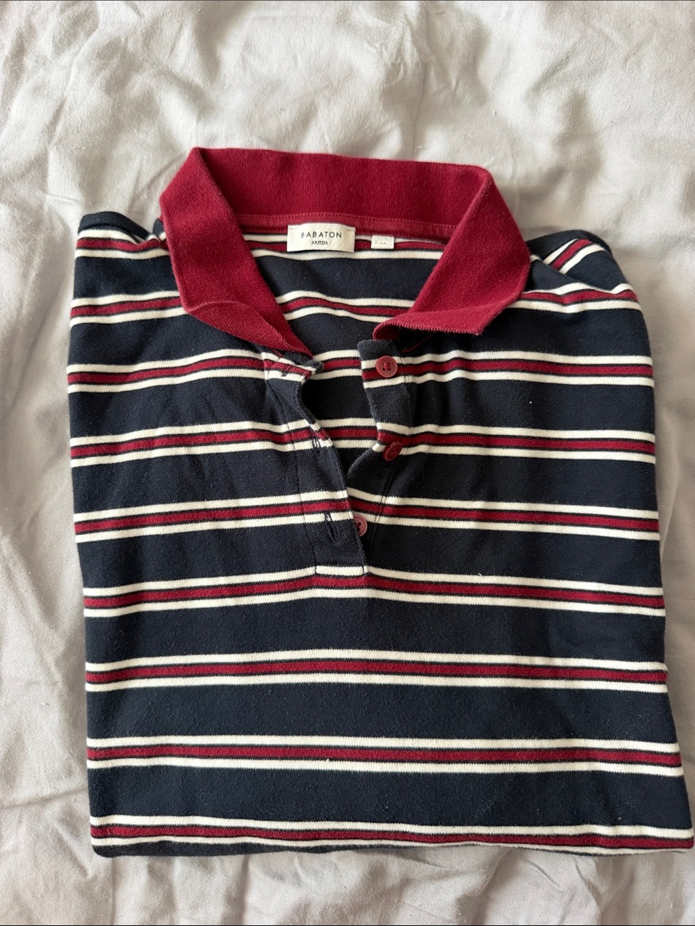 Babaton Navy and Burgundy Striped Polo
